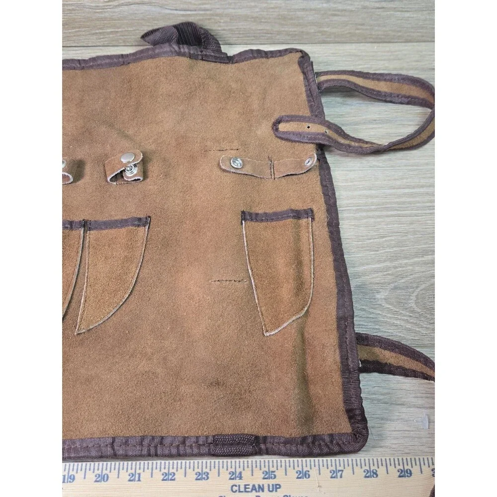 Vtg. Unbranded Suede Leather Chef Knife Roll Storage Case Carrier 8 Pocket